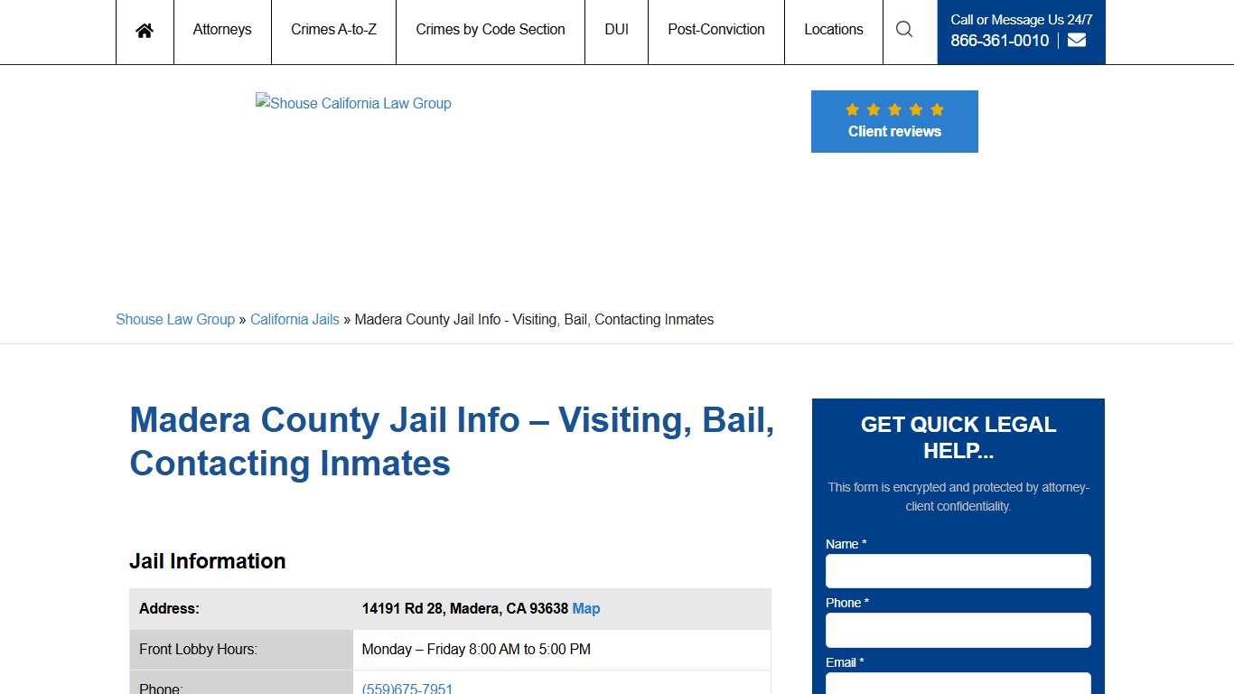 Madera County Jail Info – Visiting, Bail, Contacting Inmates